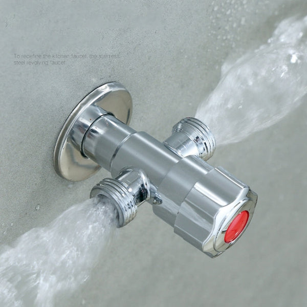 Stainless Steel Double Outlet Angle Valve Single Handle Double Control 1 In 2 Out Electroplating Wire Drawing Angle Valve, Plated, Drawing, Three Round Plated Cold Water, Three Round Plated Hot Water, Plum Wheel Plated Cold Water                       ...