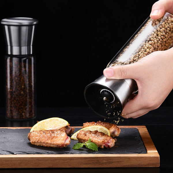 304 Stainless Steel Sea Salt Pepper Grinder Home Pepper Coffee  Manual Grinding Bottle, 2 PCS 200ml, 270ml, 450ml