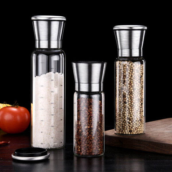 304 Stainless Steel Sea Salt Pepper Grinder Home Pepper Coffee  Manual Grinding Bottle, 2 PCS 200ml, 270ml, 450ml