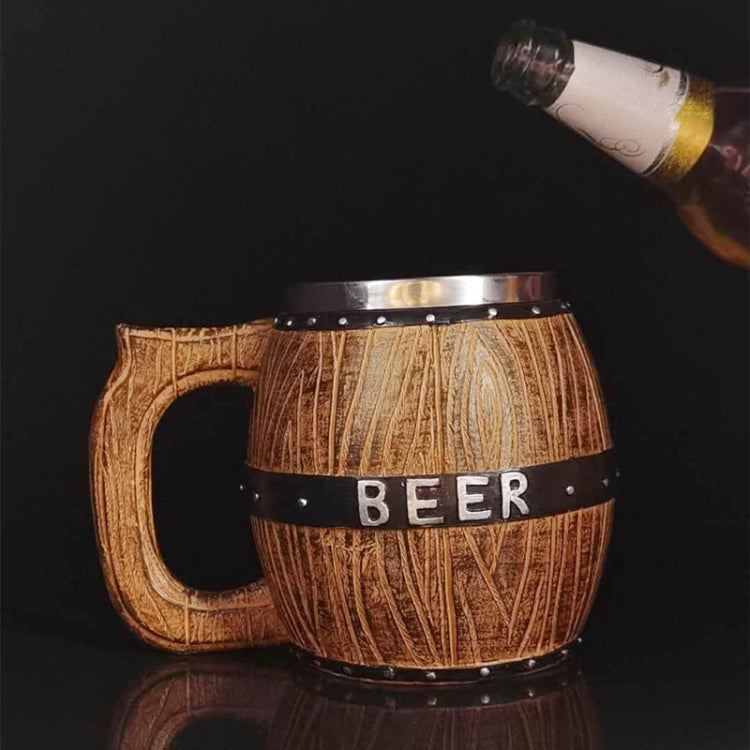 Stainless Steel Wooden Barrel Beer Mug Large Capacity Wine Barrel Cup Personalized Bar Supplies, 550ml, 450ml