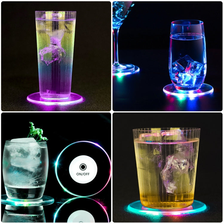 LED Flashing Coaster Bar KTV Cocktail Base Light Luminous Coaster, Round White Light, Round Color Light, Upgrade Anti-slip Round White Light, Upgrade Anti-slip Round Color Light