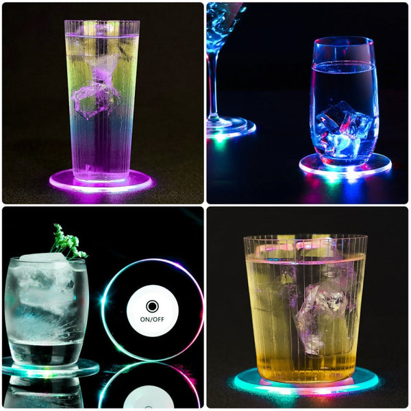 LED Flashing Coaster Bar KTV Cocktail Base Light Luminous Coaster, Round White Light, Round Color Light, Upgrade Anti-slip Round White Light, Upgrade Anti-slip Round Color Light