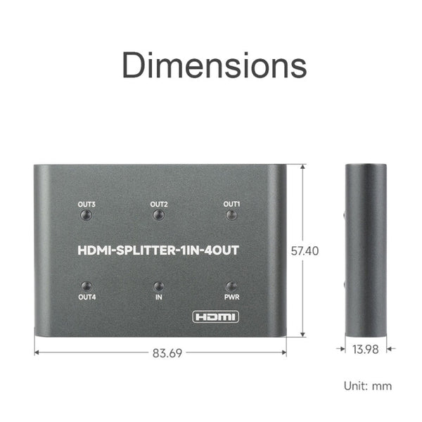 Waveshare 23738 4K HDMI Splitter, 1 In 4 Out, Share One HDMI Source