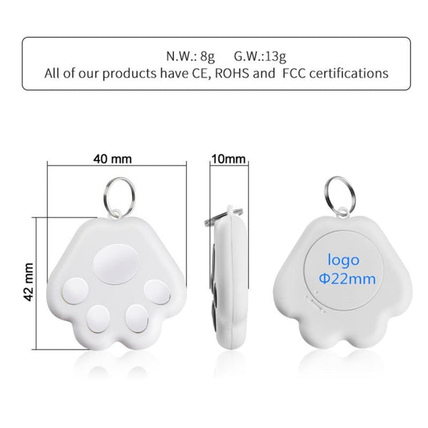 2 PCS HYC-09 Dog Paw Bluetooth Anti-Lost Device Pet Tracking Locator Keychain Smart Search Two-Way Alarm, Dog Paw Black, Dog Paw White, Dog Paw Light Blue, Dog Paw Green, Dog Paw Pink, Dog Paw Red, Dog Paw Dark Blue, Dog Paw Dark Gray