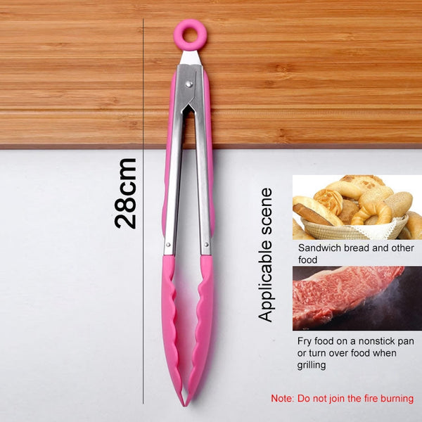 Kitchen Silicone Cooking Salad Stainless Steel Handle Food Clip, Steel Handle Food Clip(Blue), Steel Handle Food Clip(Pink), Steel Handle Food Clip(Yellow)