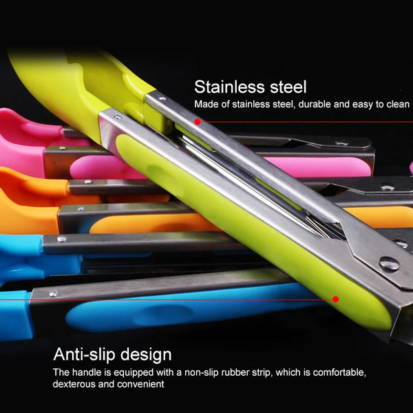 Kitchen Silicone Cooking Salad Stainless Steel Handle Food Clip, Steel Handle Food Clip(Blue), Steel Handle Food Clip(Pink), Steel Handle Food Clip(Yellow)