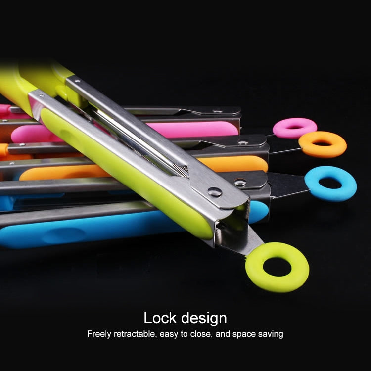 Kitchen Silicone Cooking Salad Stainless Steel Handle Food Clip, Steel Handle Food Clip(Blue), Steel Handle Food Clip(Pink), Steel Handle Food Clip(Yellow)