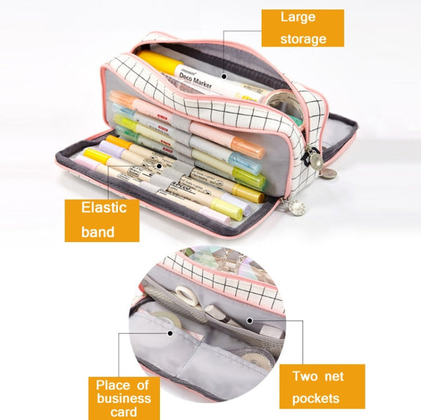 Angoo Double-Open Multi-Layer Stationery Pencil Case Multifunctional Cosmetic Bag