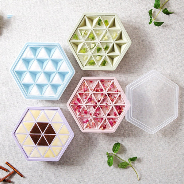 Home Creative DIY Ice Grid Mould Hexagonal Homemade Ice Mold With Tray Ice Cube Ice Cream Ice Box, Blue, Green, Pink, Purple