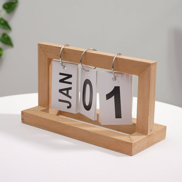Wooden Flipping Calendar Simple Home Desktop Small Ornaments Study Desk Calendar, Black, Wood Color