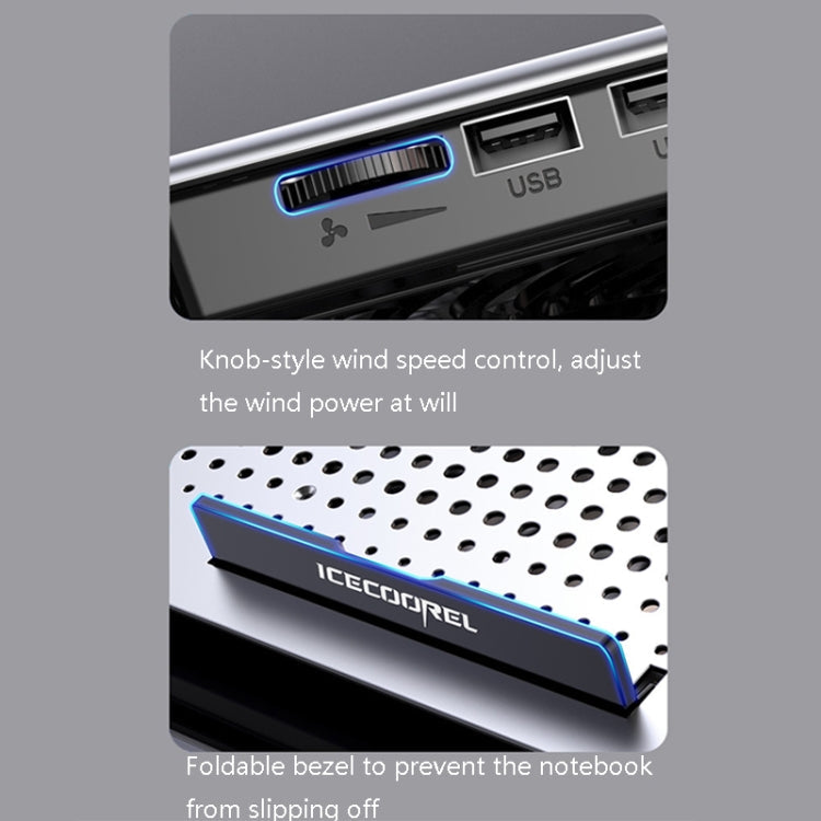 ICE COOREL Laptop Aluminum Alloy Radiator Fan Silent Notebook Cooling Bracket, Space Silver, Six-Fan Space Silver, Six-Fan Tungsten Gold Black