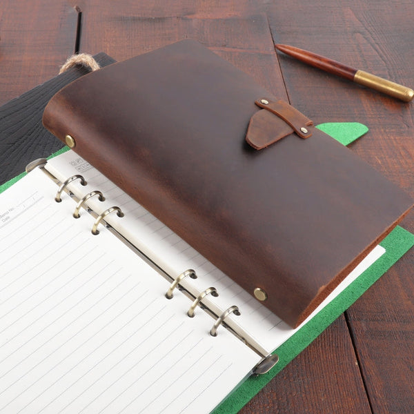 A5 Cowhide Retro Loose-Leaf Notebook Diary Office Business Simple Notepad Crazy Horse Leather Handbook