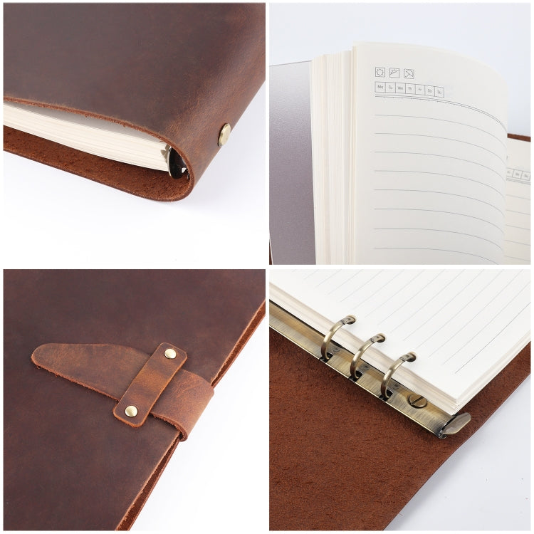 A5 Cowhide Retro Loose-Leaf Notebook Diary Office Business Simple Notepad Crazy Horse Leather Handbook