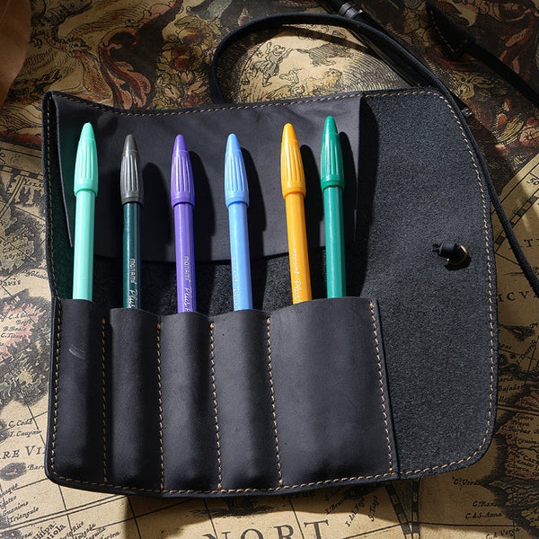 Retro First Layer Cowhide Pen Curtain Simple Literary Pencil Case Multifunctional Volume Pencil Case