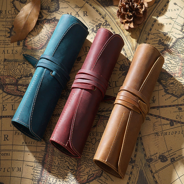 Retro First Layer Cowhide Pen Curtain Simple Literary Pencil Case Multifunctional Volume Pencil Case