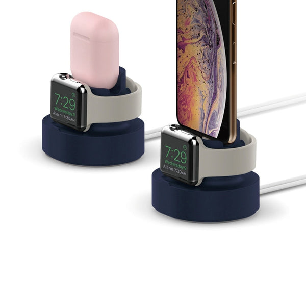 2 In 1 Smart Watch Charging Bracket Desktop Silicone Watch Charging Stand For Apple Watch, Black, White, Pink, Deep Blue, Grey