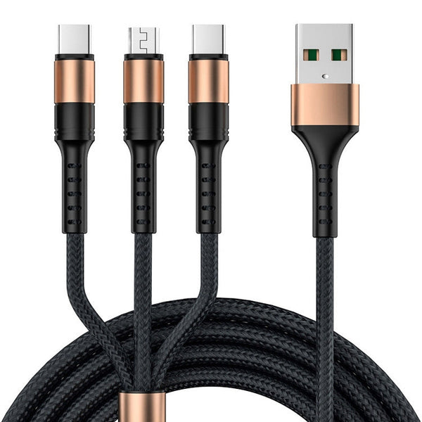 3 in 1 USB to Dual Type-C + Micro USB Quick Charging Sync Data Cable, Output:
