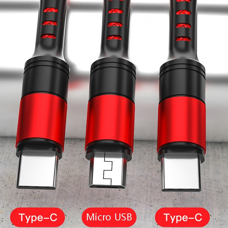 3 in 1 USB to Dual Type-C + Micro USB Quick Charging Sync Data Cable, Output: