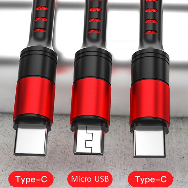 3 in 1 USB to Dual Type-C + Micro USB Quick Charging Sync Data Cable, Output: