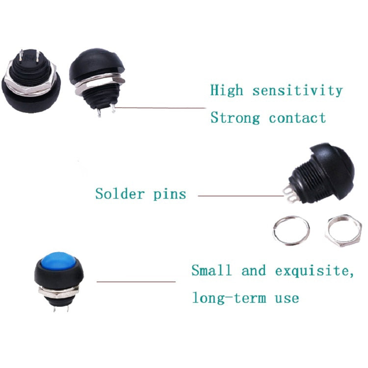 10 PCS Small Waterproof Self-Reset Button Switch, Black, Green, Red, Orange, White, Blue