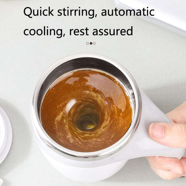 A223 Stainless Steel Automatic Magnetized Coffee Mixing Cup, White, Brown