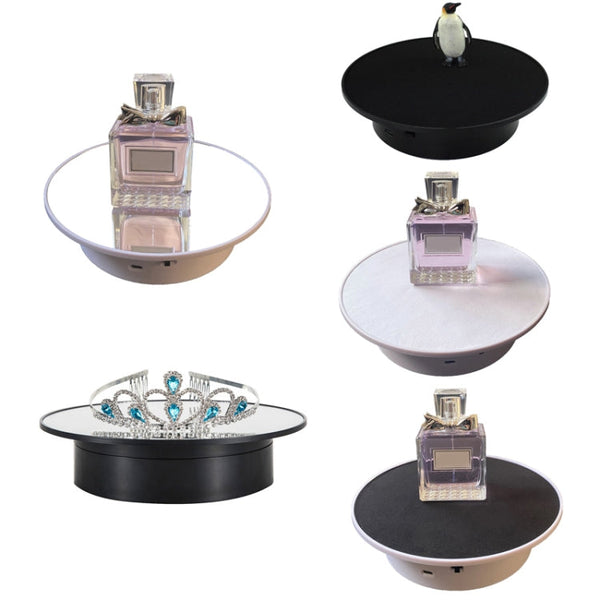 25cm USB Power Rotating Display Stand Video Shooting Props Turntable, Black Mirror, White Mirror, Golden Mirror, Silver Mirror, White+White Velvet, White+Black Velvet, White Bottom Frosted, Black Bottom Frosted, Black+Black Velvet