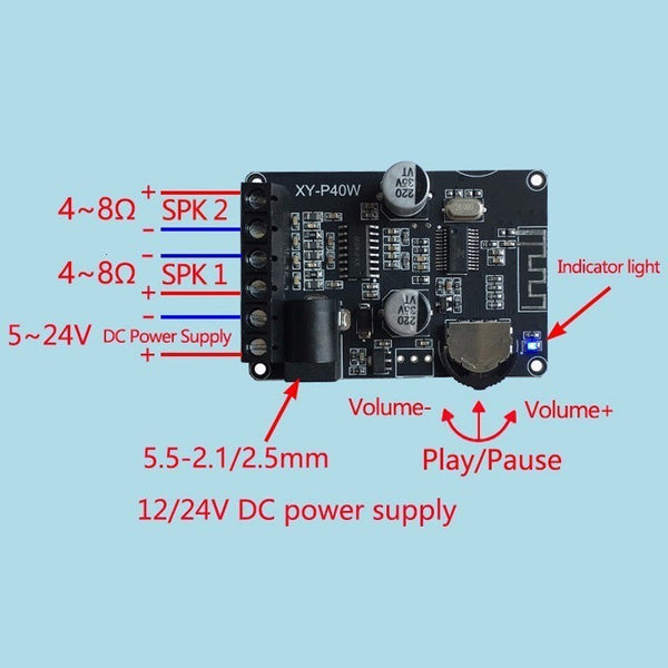 30W/40W Stereo Bluetooth Power Amplifier Plate 12V/24V High Power Digital Power Module, 30W/40W Bare Plate, 30W/40W With Acrylic Shell