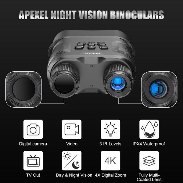 APEXEL Night Vision Binoculars With Video Recording HD Infrared Telescope For Hunting