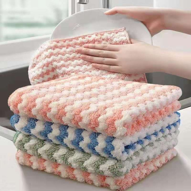 10 PCS  Absorbent Wave Dish Cloth Rag Non-stick Oil Coral Velvet Dish Towel (Random Color Delivery)