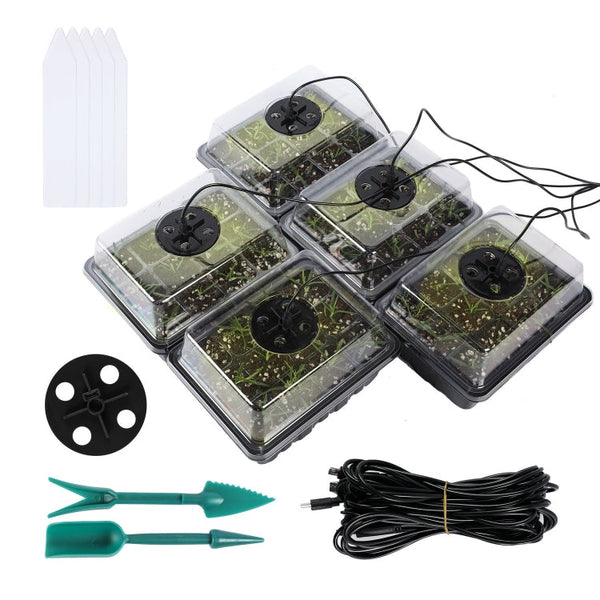 5 Set Plant Seed Starter Trays Kit,Seedling Tray Starter With Grow Light, Black, Green