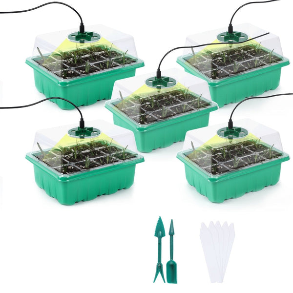 5 Set Plant Seed Starter Trays Kit,Seedling Tray Starter With Grow Light, Black, Green