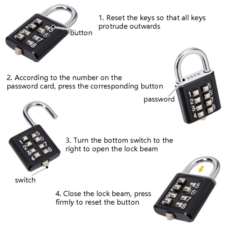 2 PCS 10-Bit Button Password Lock Cabinet Door Tool Box Button Padlock