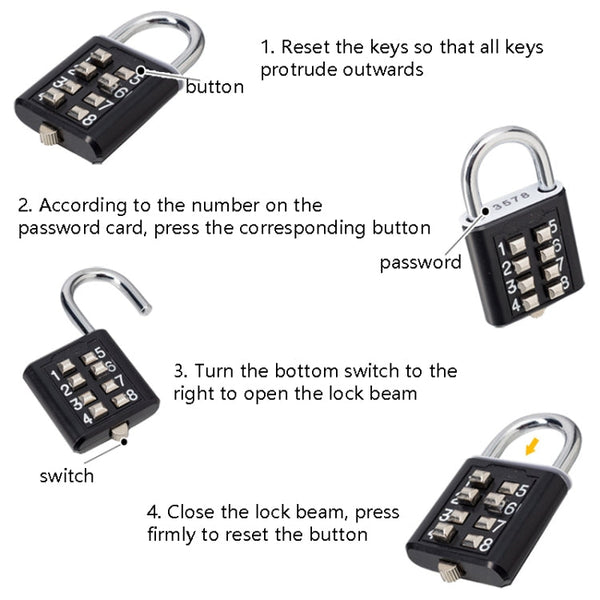 2 PCS 10-Bit Button Password Lock Cabinet Door Tool Box Button Padlock