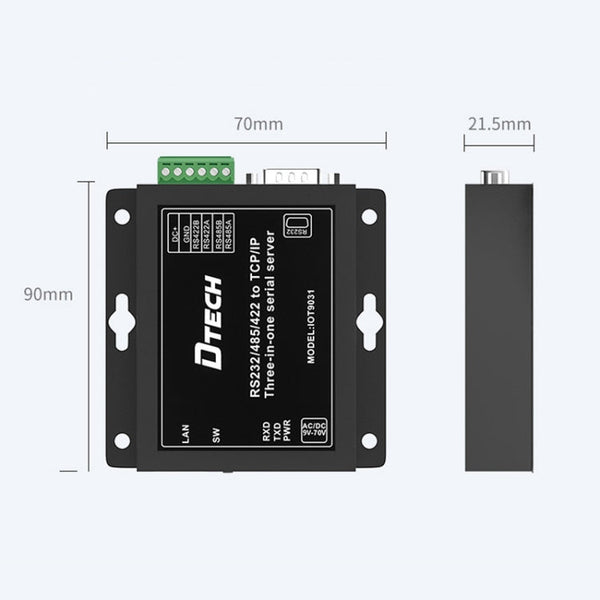 DTECH IOT9031 RS232/485/422 To TCP 3 In 1 Serial Server, CN Plug, IOT9031 RS232/485/422 To TCP