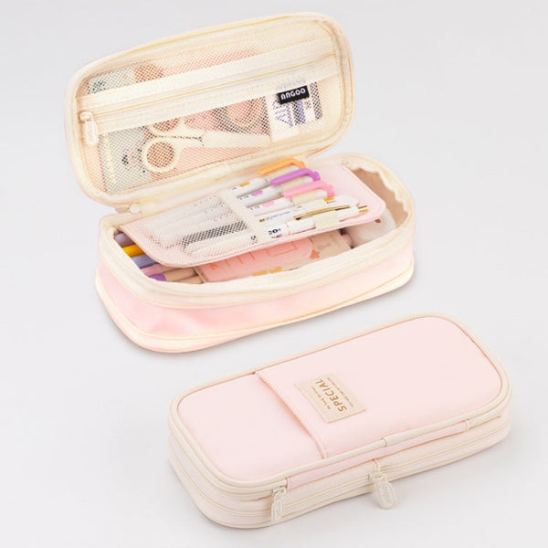 Angoo Macaron Double-layer Retractable Large-capacity Pencil Case Stationery Box