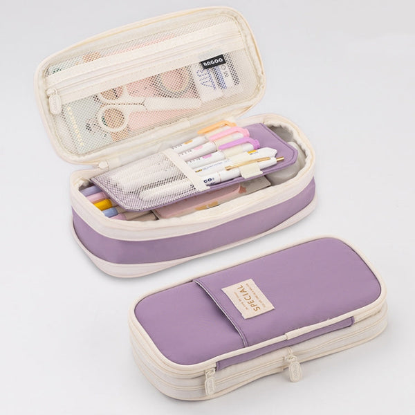 Angoo Macaron Double-layer Retractable Large-capacity Pencil Case Stationery Box