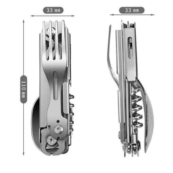 6-in-1 Folding Tableware (Fork/Knife/Spoon/Bottle Opener) for Camping and Survival