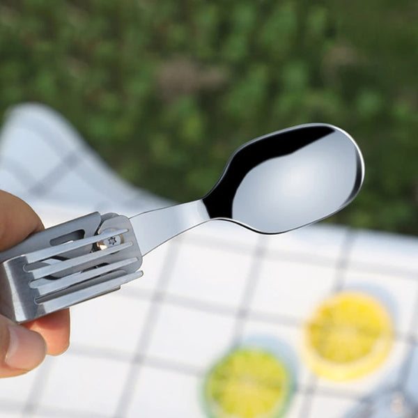 6-in-1 Folding Tableware (Fork/Knife/Spoon/Bottle Opener) for Camping and Survival