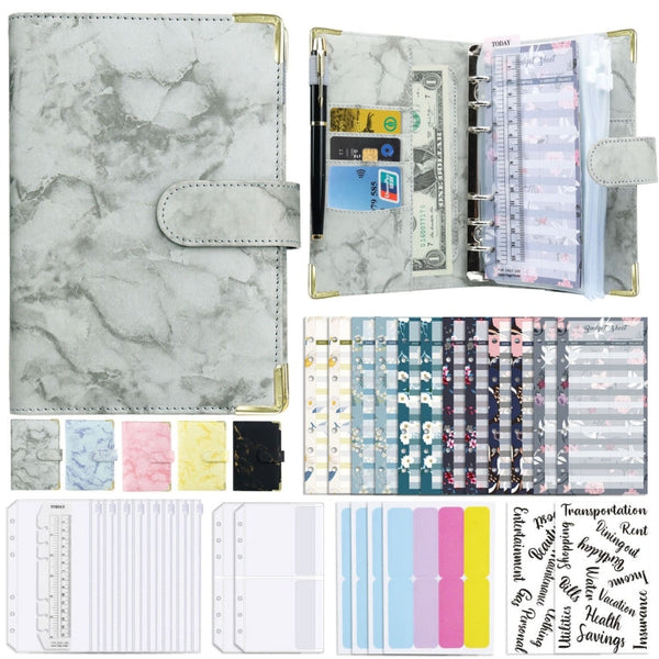 A6 Binder Budget Book Marbled Notebook PU Leather Binder