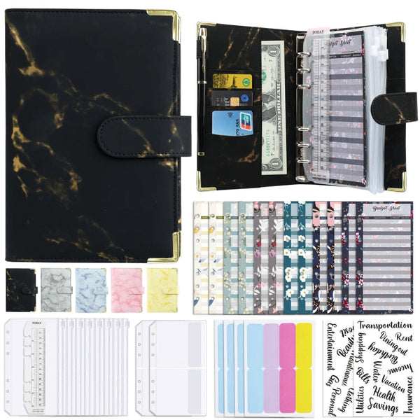 A6 Binder Budget Book Marbled Notebook PU Leather Binder