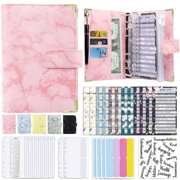 A6 Binder Budget Book Marbled Notebook PU Leather Binder