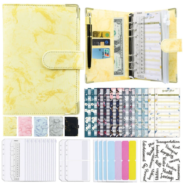 A6 Binder Budget Book Marbled Notebook PU Leather Binder