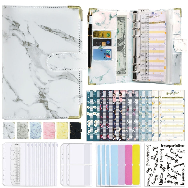 A6 Binder Budget Book Marbled Notebook PU Leather Binder