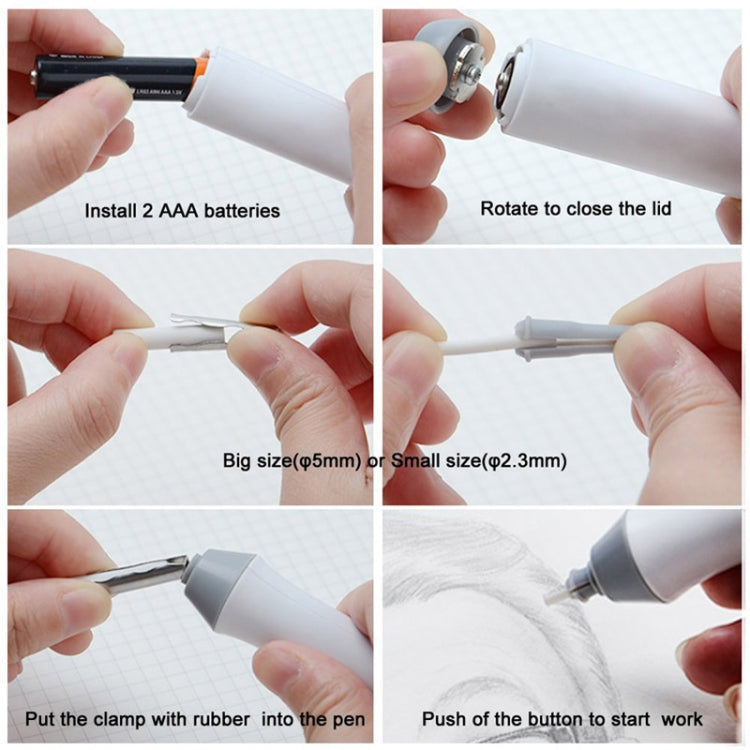 Tenwin 8302 Adjustable Electric Eraser With Rubber Refills For Sketch Drawing Erasing, Black, White, Grey