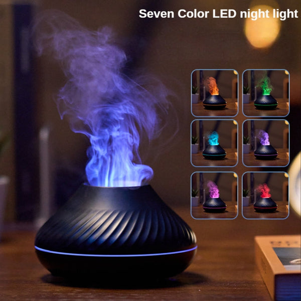 DQ705 Volcanic Flame Aroma Diffuser Essential Oil Lamp Air Humidifier with Color Night Light, DQ705(Beige), DQ705(Black)