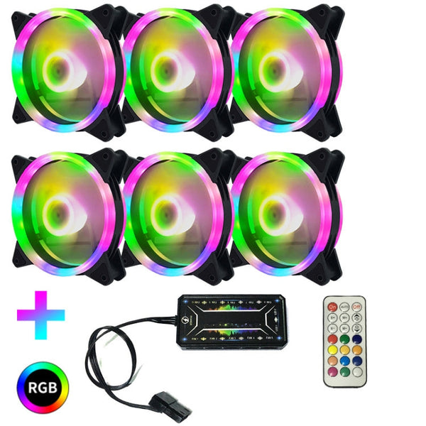 Computer CPU RGB luminous Radiator, 1 Fan+Remote Control, 2 Fans+Remote Control, 3 Fans+Remote Control, 4 Fans+Remote Control, 5 Fans+Remote Control, 6 Fans+Remote Control, 7 Fans+Remote Control, 8 Fans+Remote Control