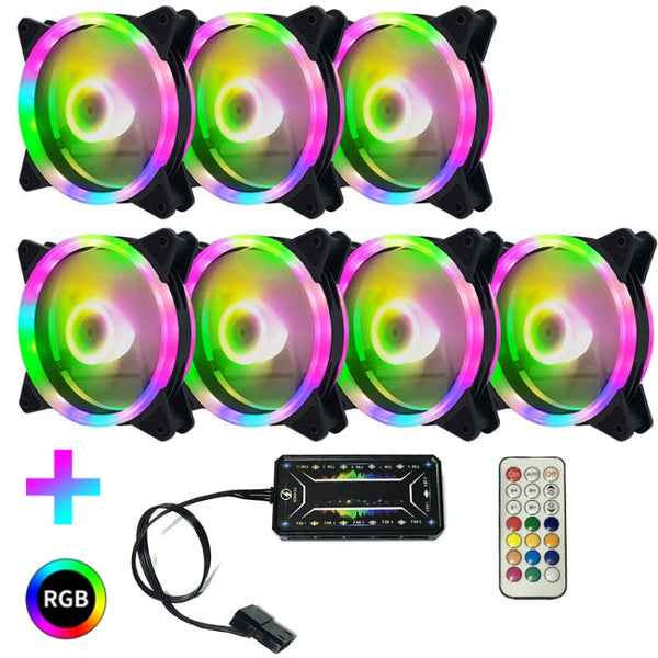 Computer CPU RGB luminous Radiator, 1 Fan+Remote Control, 2 Fans+Remote Control, 3 Fans+Remote Control, 4 Fans+Remote Control, 5 Fans+Remote Control, 6 Fans+Remote Control, 7 Fans+Remote Control, 8 Fans+Remote Control