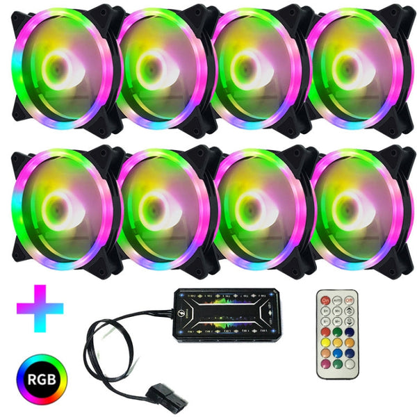 Computer CPU RGB luminous Radiator, 1 Fan+Remote Control, 2 Fans+Remote Control, 3 Fans+Remote Control, 4 Fans+Remote Control, 5 Fans+Remote Control, 6 Fans+Remote Control, 7 Fans+Remote Control, 8 Fans+Remote Control