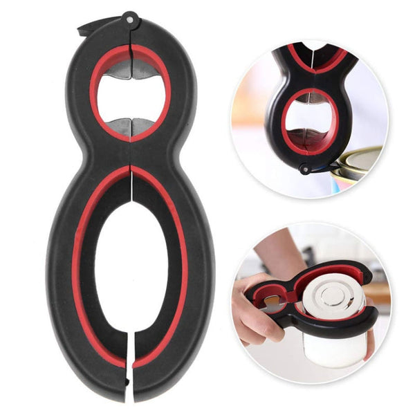 6 In 1 Simple Can Opener Multifunctional Plastic Bottle Opener, 6 In 1 Black Red