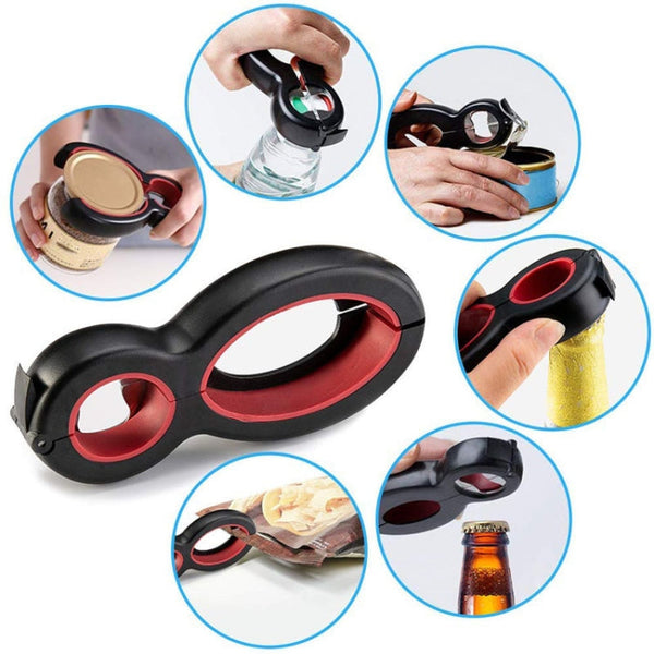 6 In 1 Simple Can Opener Multifunctional Plastic Bottle Opener, 6 In 1 Black Red